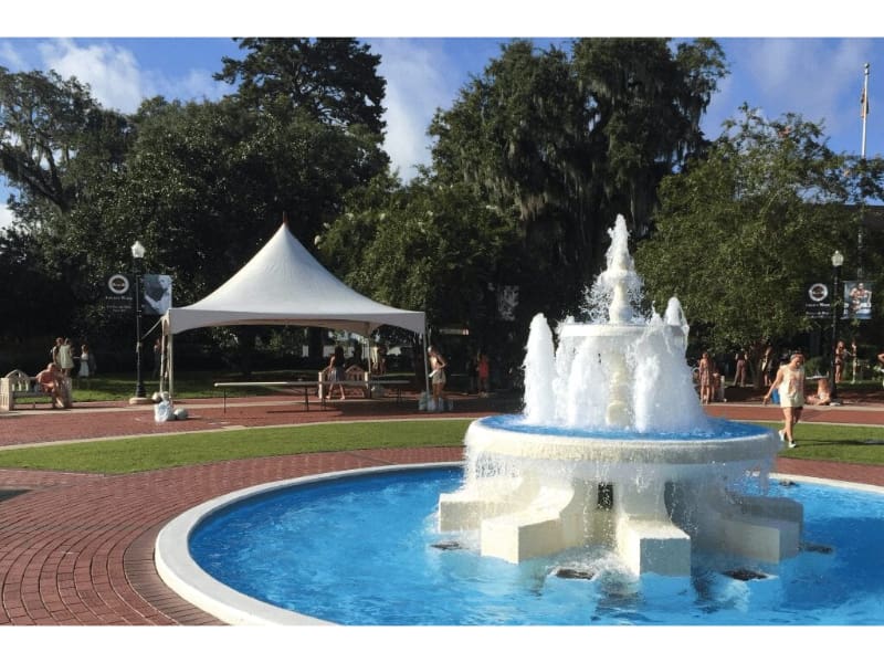 Outdoor event at FSU fountain with event tent rental